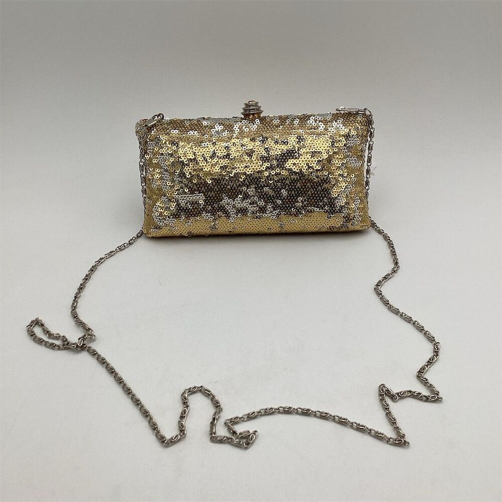 Gold Sequin Clutch Bag with Chain Strap for Women Party/Cocktail